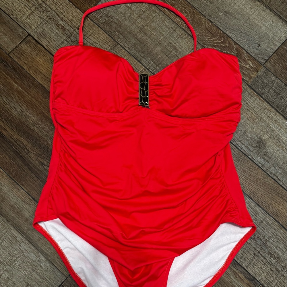 a.n.a Orange One-Piece Swimsuit with Bronze and Black Accent